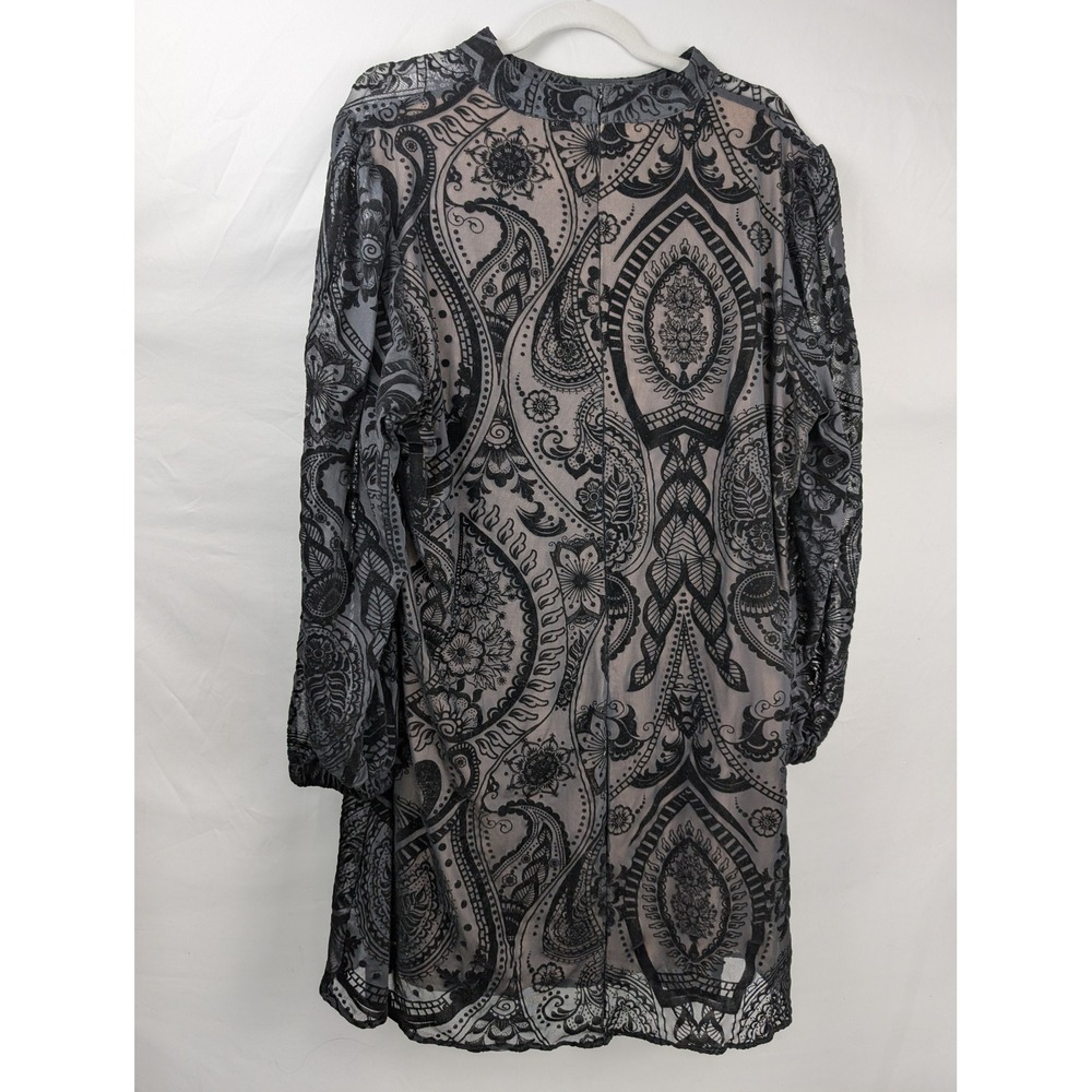 Floral Paisley Burnout Sheer Mesh Puff Sleeve Dress Sz 2XL High Neck Whimsigoth - Picture 7 of 9